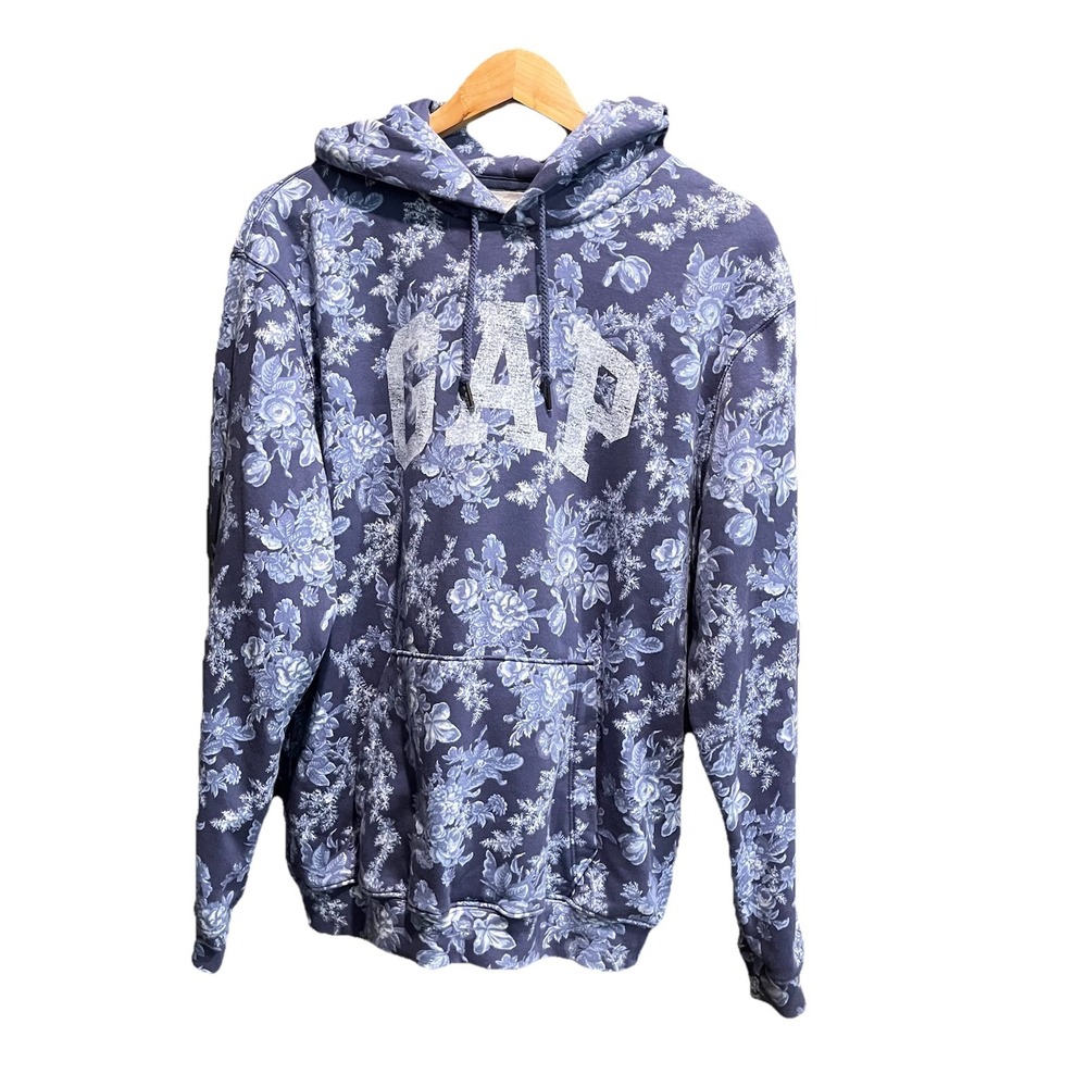 Gap x LoveShackFancy Blue Floral Logo Women's Hoodie Sweatshirt Size Small‎